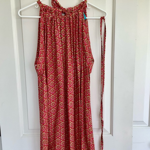 Maxi Dress Red/Green/Dark Pink Geometric Print Large by Escapada - Picture 9 of 10